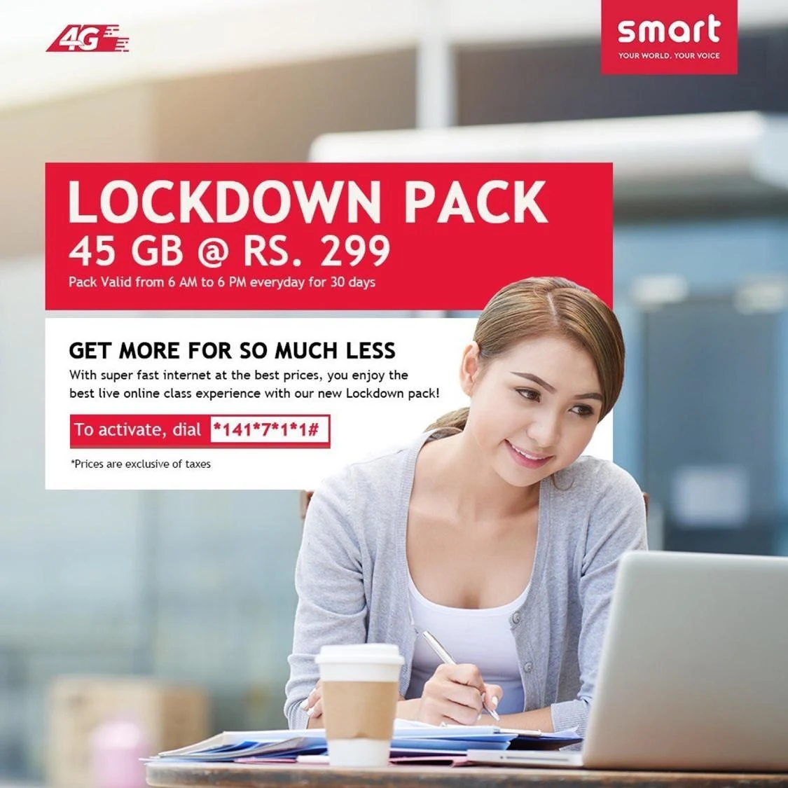 Smart Telecom Lock Down Pack of 45 GB Data at Rs. 299