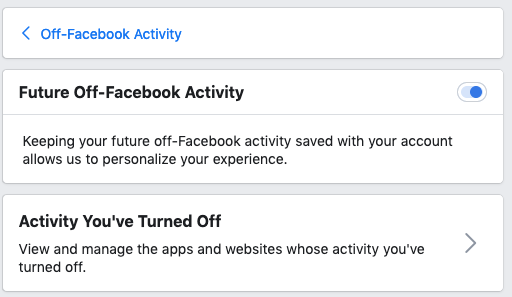 Desactivar la actividad futura fuera de Facebook