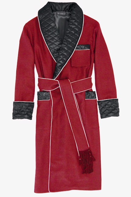 mens dark red wool robe quilted silk full length dressing gown warm gentleman english smoking jacket housecoat vintage