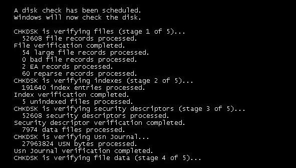 ChkDsk зависает или зависает