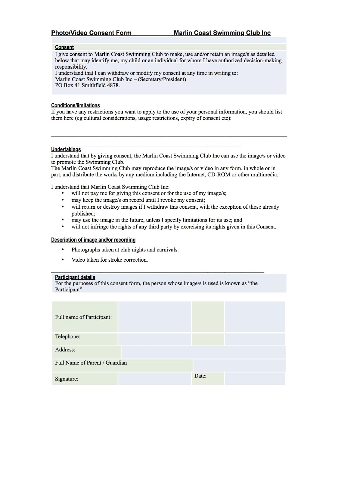 Marlin Coast Swimming Club Inc.: Membership Fees & Forms