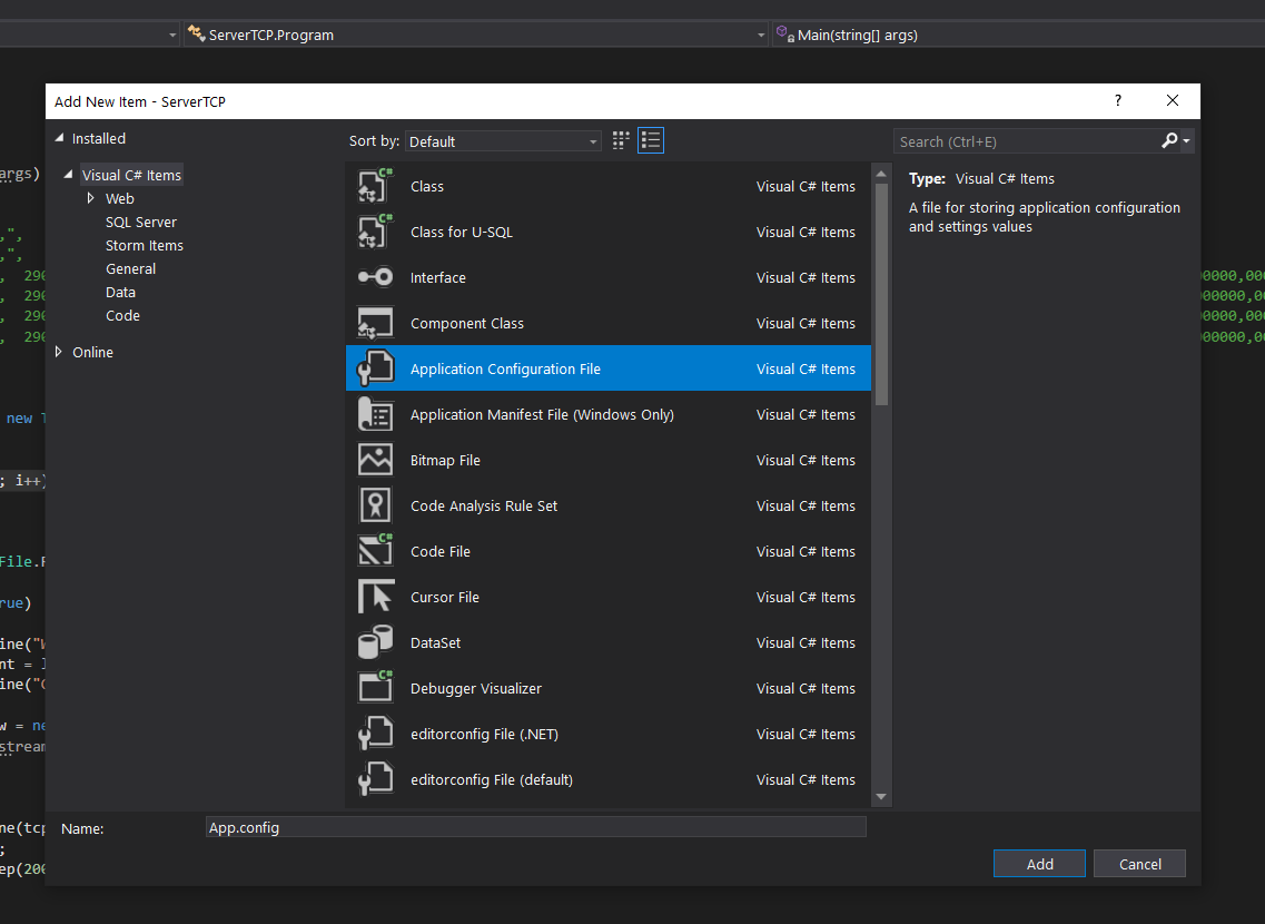 How to Add an application configuration file to a C project