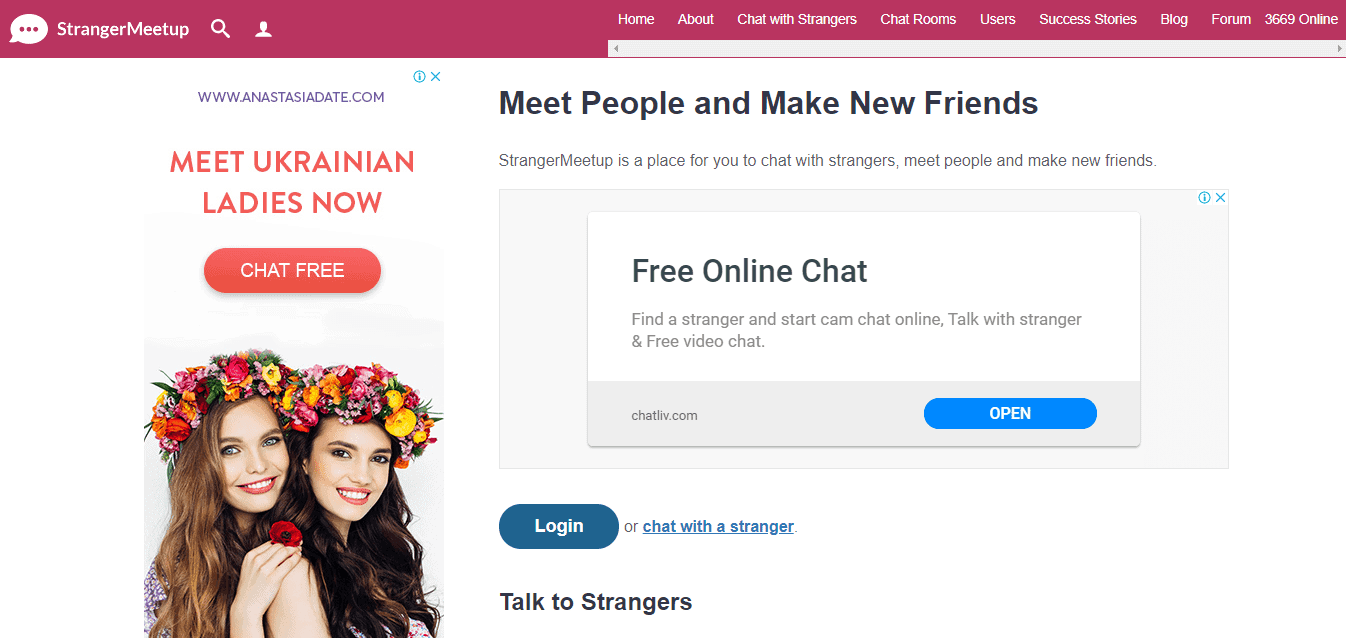 StrangerMeetUp homepage