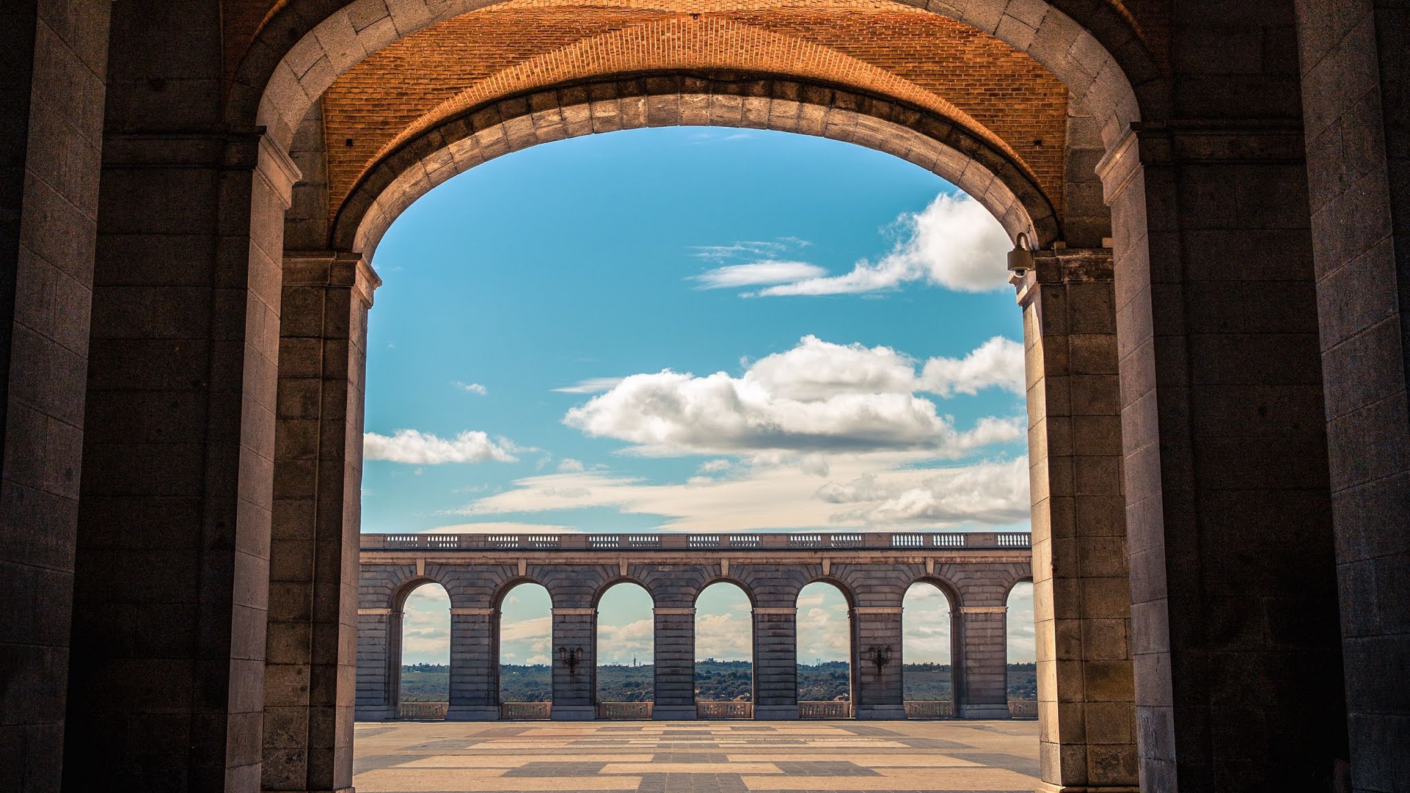 Architecture, Building, Arch, Columns, Sky, Clouds.