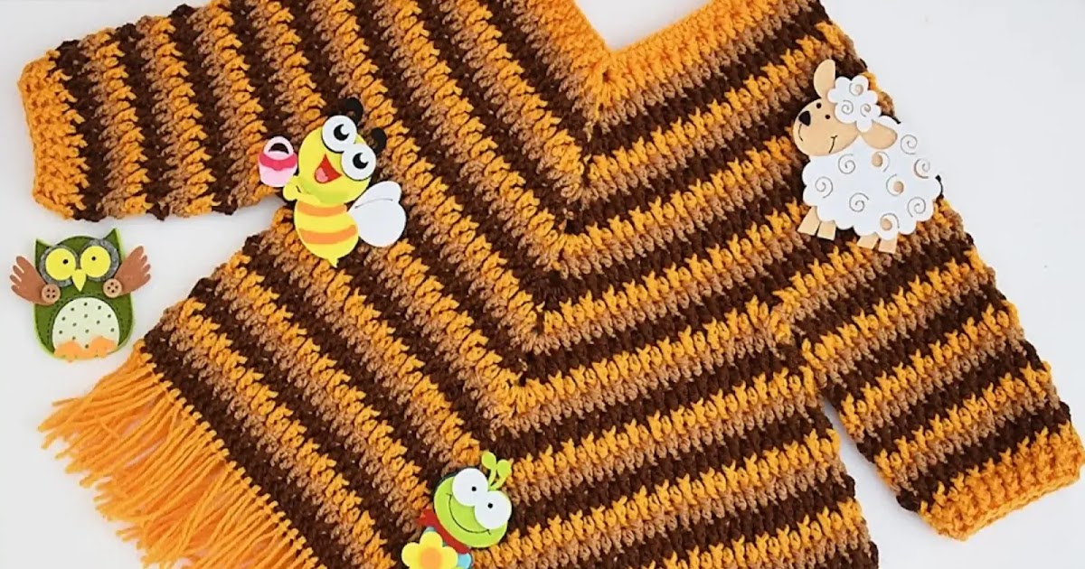 154. Tutorial Poncho con Mangas para Niño Niña Crochet