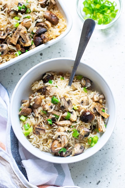 This hearty and flavorful rice side dish or meatless main dish is pure comfort food! Serve with your favorite protein, use any mushroom you love and enjoy every bite!
