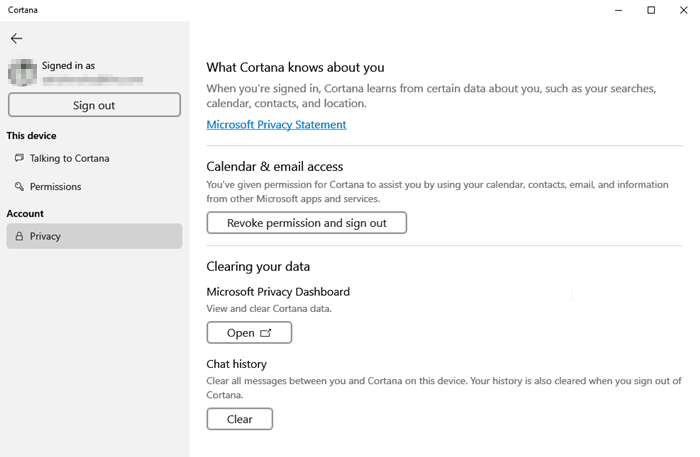 cortana privacycontrole