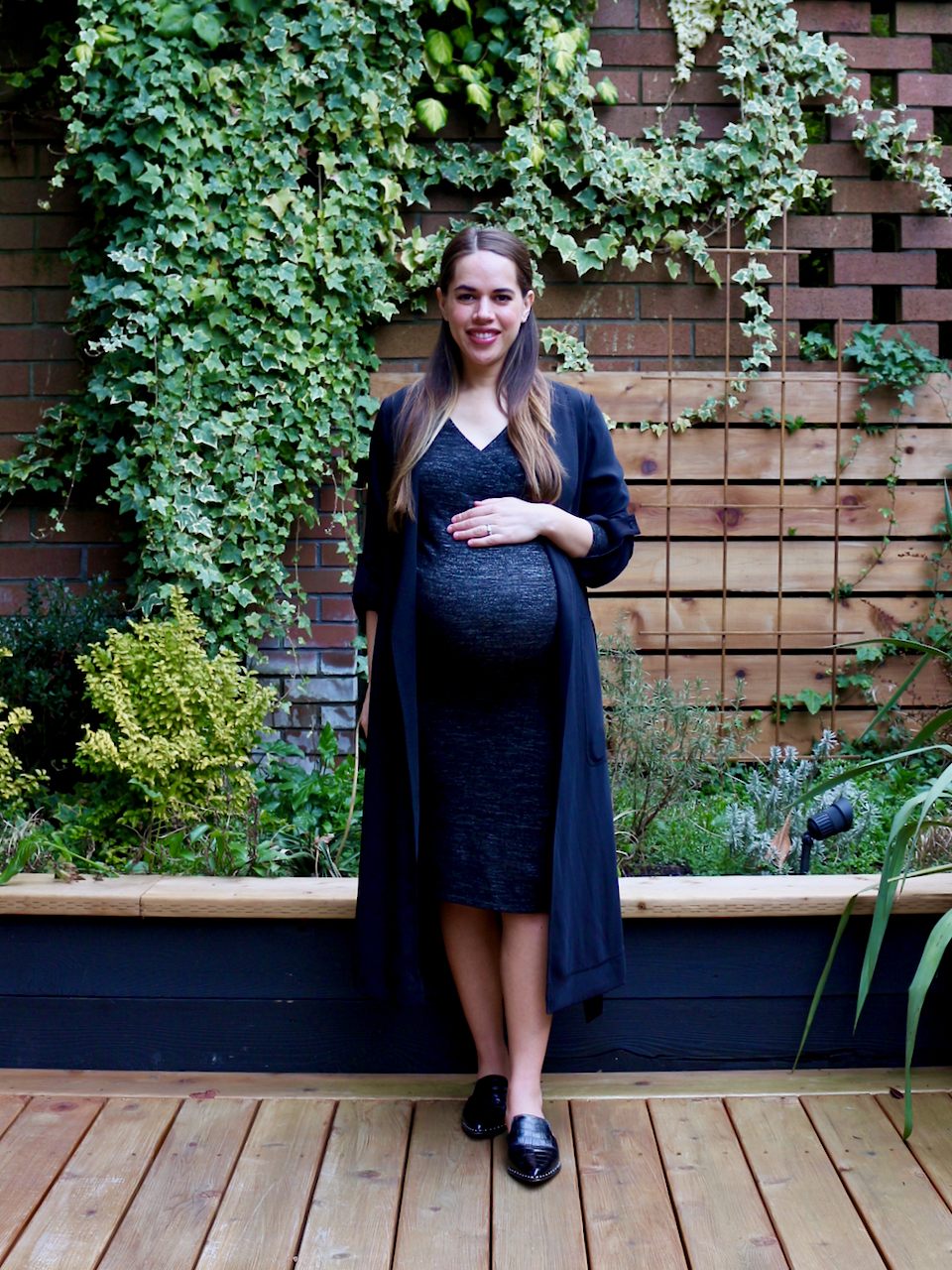 Jules in Flats - Maternity V-Neck Midi Dress with Kahlo Robe (Business Casual Workwear on a Budget)