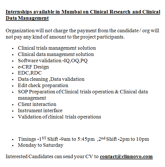 clinical research internship mumbai