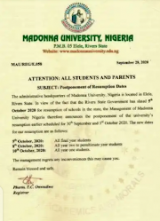madonna university resumption date
