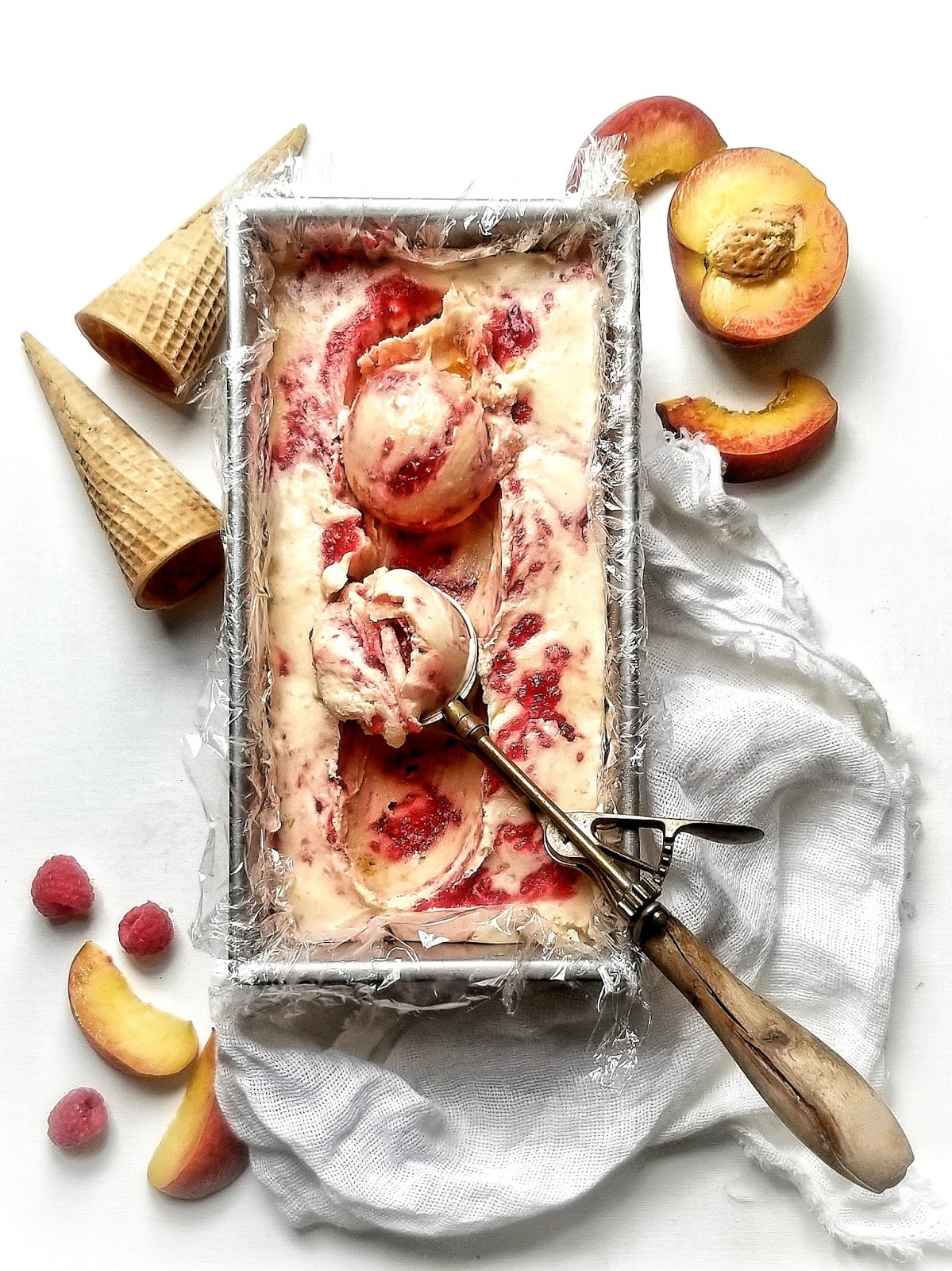 salted sugared spiced™: Peach Buttermilk Ice Cream w/ Raspberry Swirl