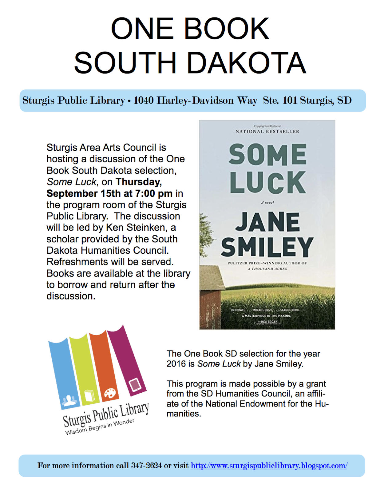 Sturgis Public Library One Book South Dakota Discussion "Some Luck