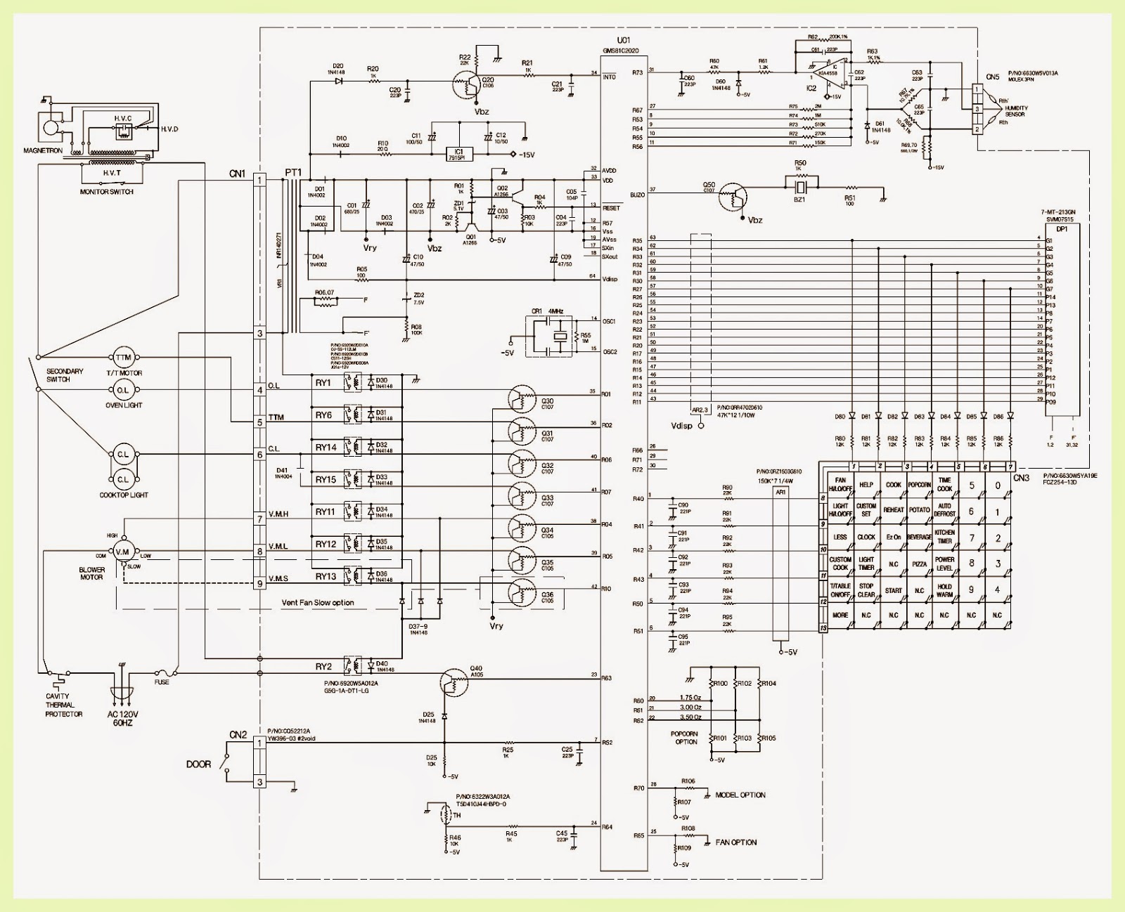 Master Electronics Repair ! GOLDSTAR MV1615W MICROWAVEOVEN SCHEMATIC