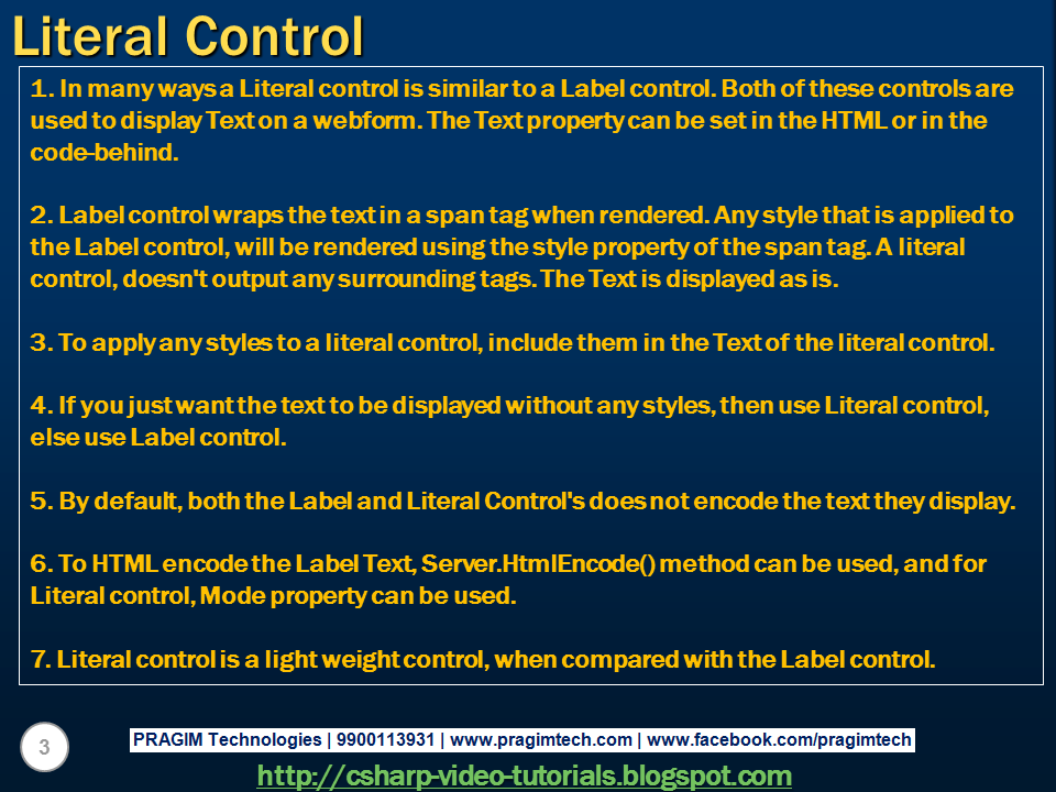 Sql server, and c video tutorial Part 41 Literal Control in