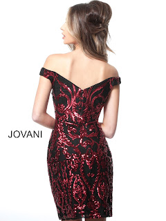 Black-Red Color Off Shoulder Jovani Red Carpet Short Dress