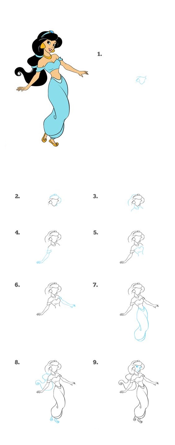 Huong dan ve cong chua jasmine theo tung buoc