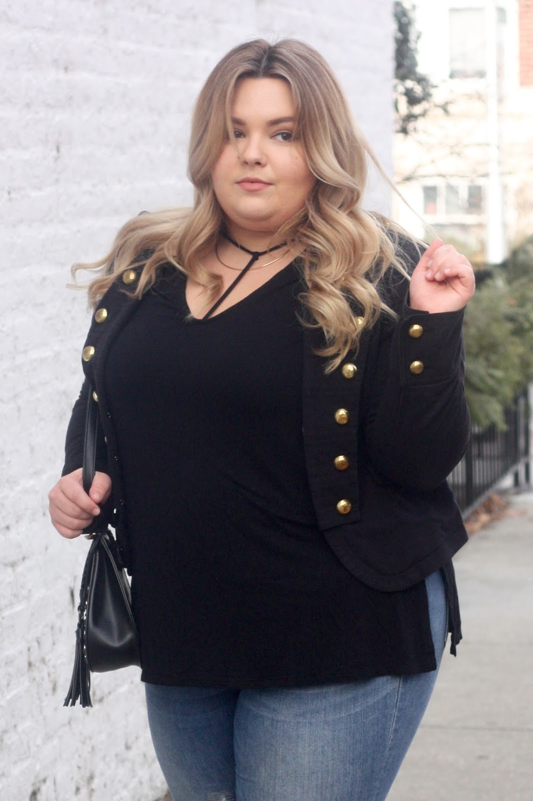 natalie craig, natalie in the city, plus size fashion, military style jacket, thigh high wide calf boots, knee high wide calf boots, faux suede boots, plus size blogger, mossimo target denim, ootd, chicago blogger, midwest, street style