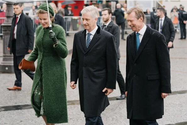 Queen Mathilde wore a floral print dress by Natan. Grand Duchess Maria Teresa. Princess Stephanie