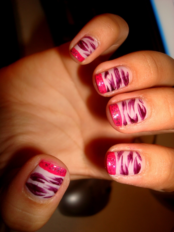 CrystaLs NaiL DesignS PINK NAILS with PURPLE ZEBRA DESIGN