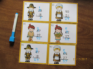 Thanksgiving Subtaction Regrouping Task Cards