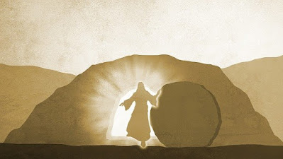 Christ is Risen and Happy Easter! Silhouette of Christ risen from the dead