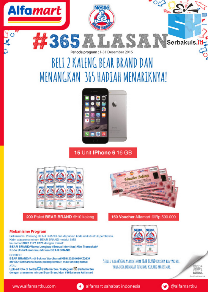 Promo Undian 365 Alasan Bear Brand Alfamart Berhadiah 15 iPhone 6