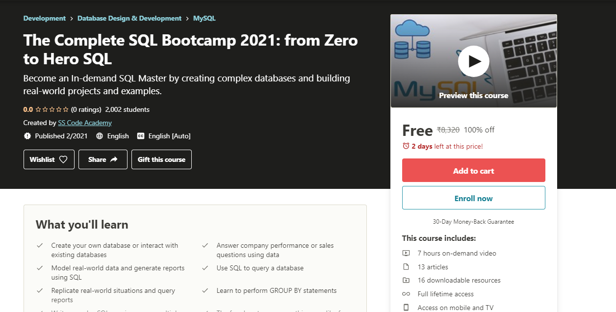 The Complete Sql Bootcamp 2021 From Zero To Hero Sql Riset