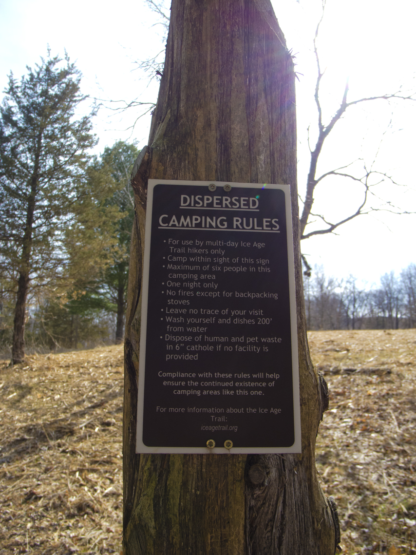 sign detailing rules of disperse camping