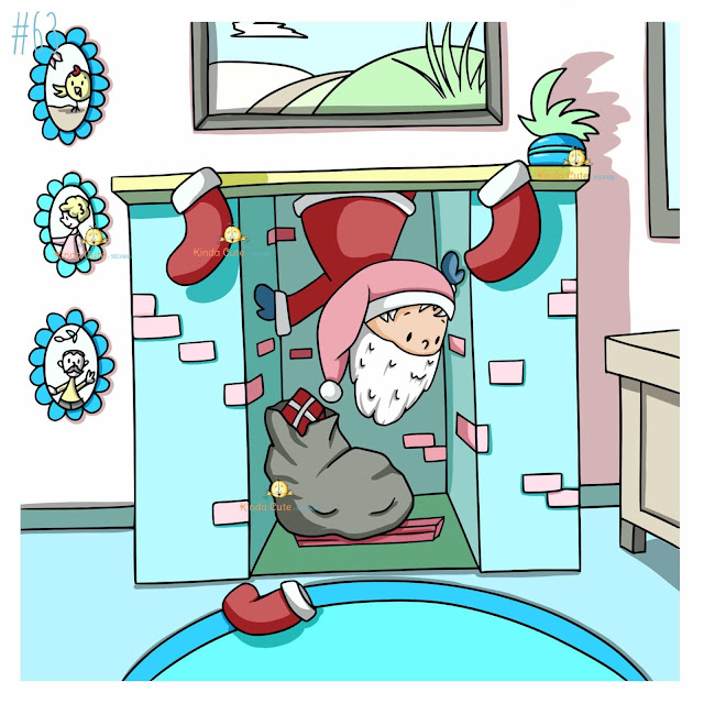 Santa and fireplace digital stamp