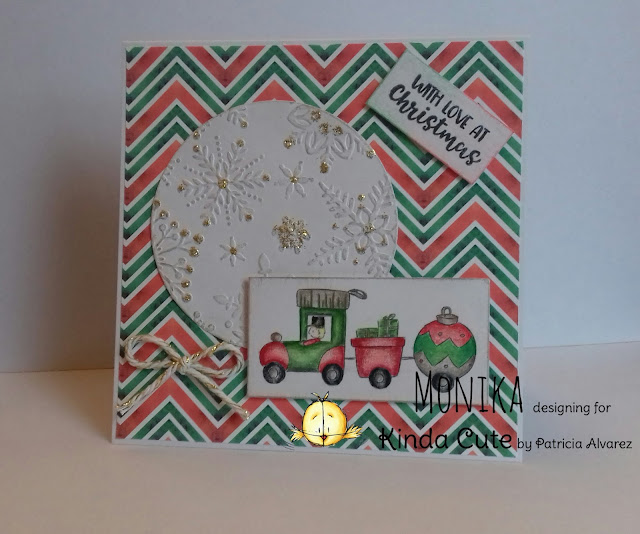 Traditional Christmas card with a Christmas train digital stamp