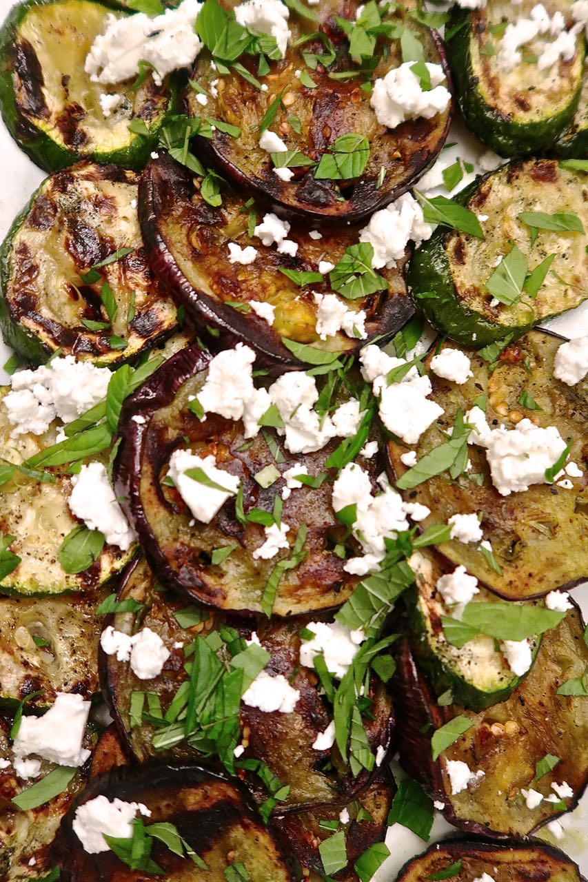 Scrumpdillyicious Grilled Eggplant & Zucchini with Feta and Mint