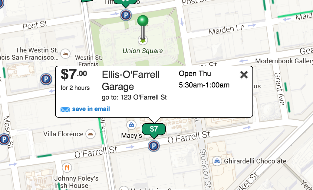 Parking Map of Union Square San Francisco CA Ellis O'Farrell Garage