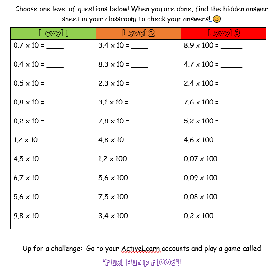 Year 4 Homework: Mrs. W's Math Homework