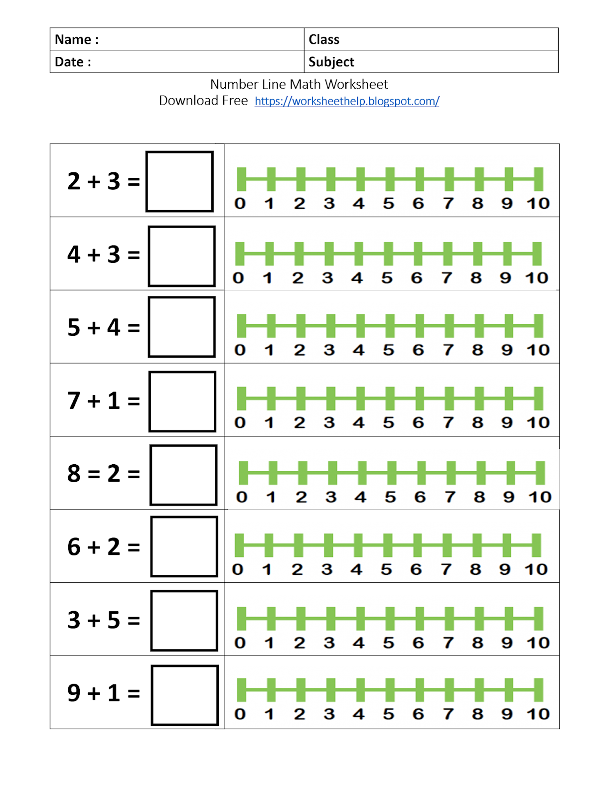 Number Line Math Worksheet Grade 1