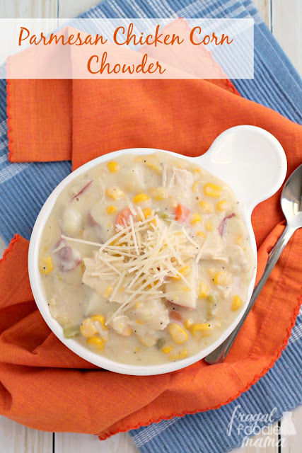 This creamy Parmesan Chicken Corn Chowder with its hearty potatoes, roasted chicken, and the addition of Parmesan cheese takes the traditional corn chowder to a whole other level of deliciousness.