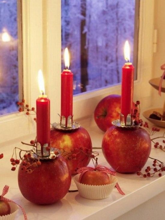 lovely and easy Christmas decoration with apples and candles