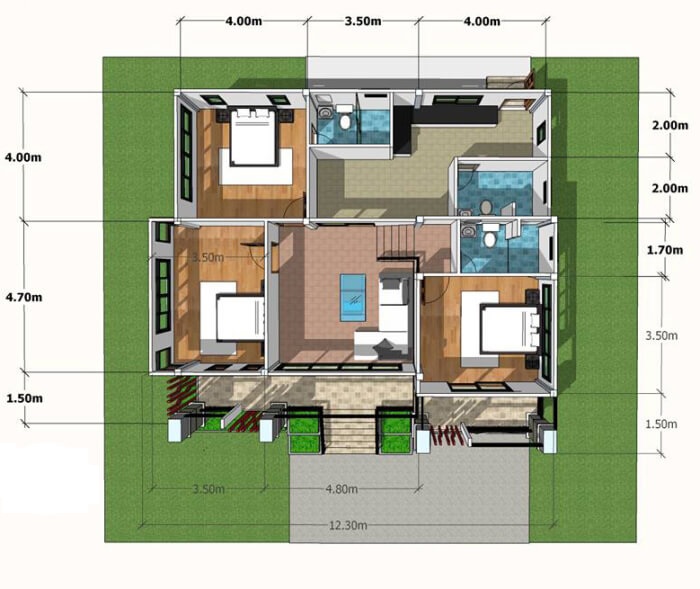 Plan maison moderne en duplex avec 3 chambres