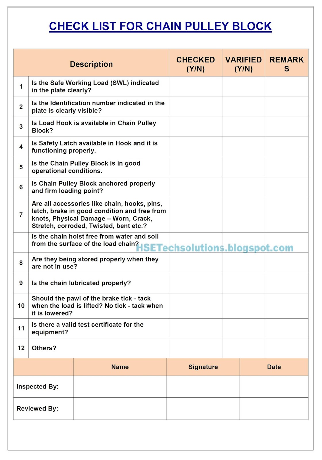 HSE Tech Solutions Chain Pulley Block