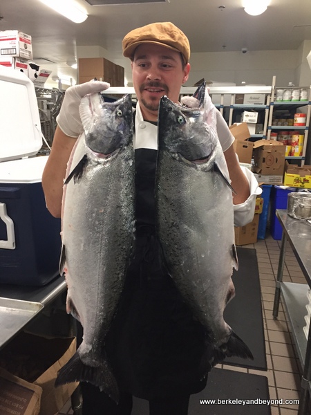 fresh catch salmon held up by sous chef Ben Lugo at Cello restaurant at Allegretto Vineyard Resort in Paso Robles, California fresh catch salmon held up by sous chef Ben Lugo at Cello restaurant at Allegretto Vineyard Resort in Paso Robles, California