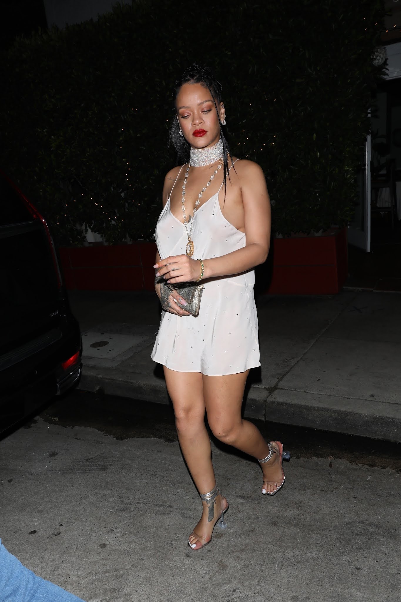 Rihanna goes braless for dinner to Giorgio Baldi restaurant, Santa Monica