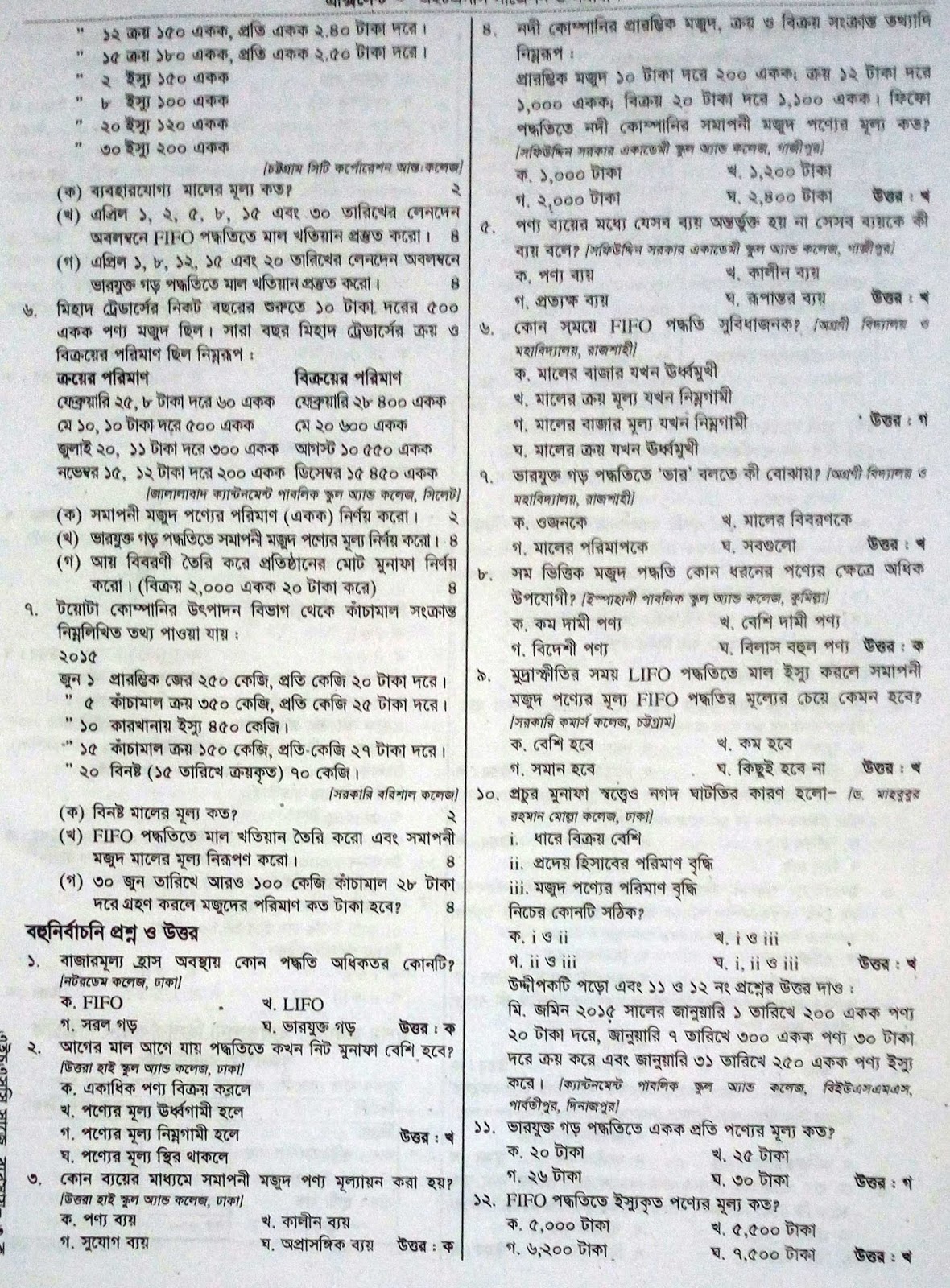 HSC Accounting 2nd Paper Suggestion & Question 2023 100 Common