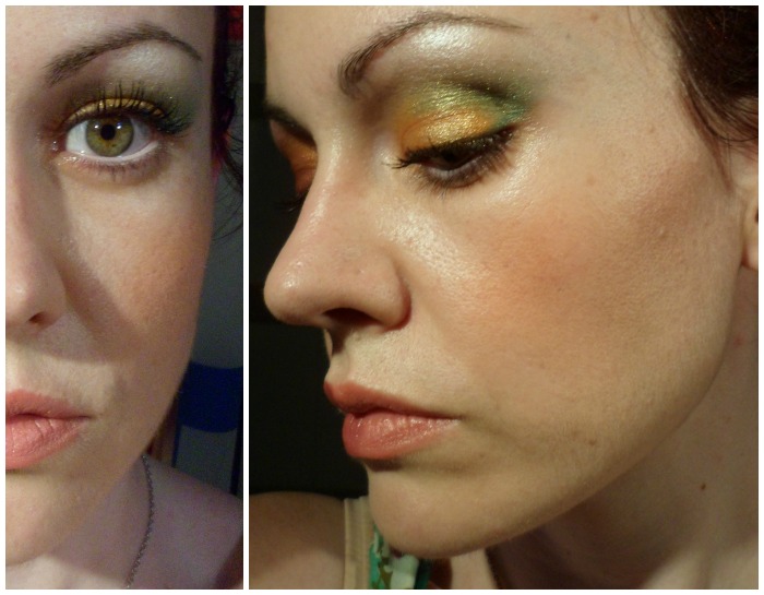 Maquillaje tonos verdes y naranjas