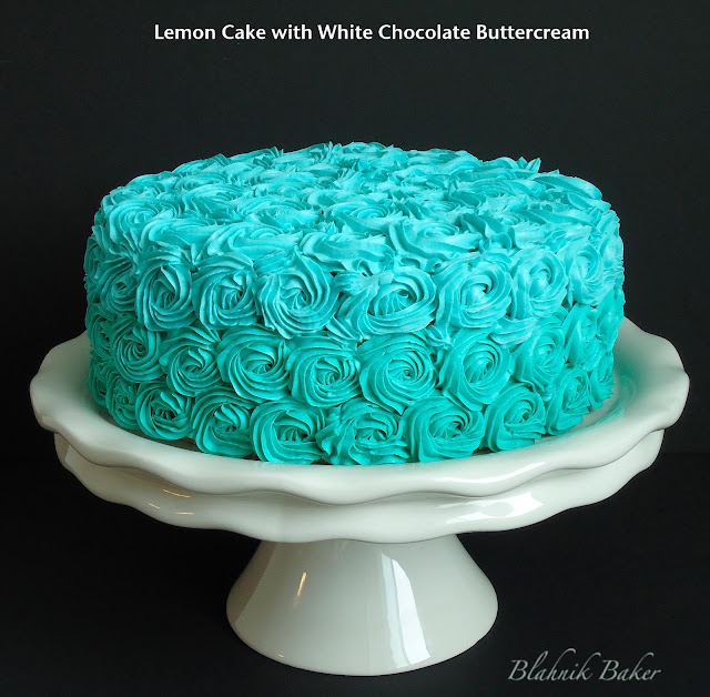 Ombre buttercream rose frosting covers moist, tender lemon layer cake in this delicious dessert recipe from BlahnikBaker.com