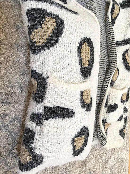 cheetah print sweater made into a pillow