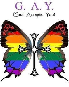 God accepts gay text on a butterfly image of many colors