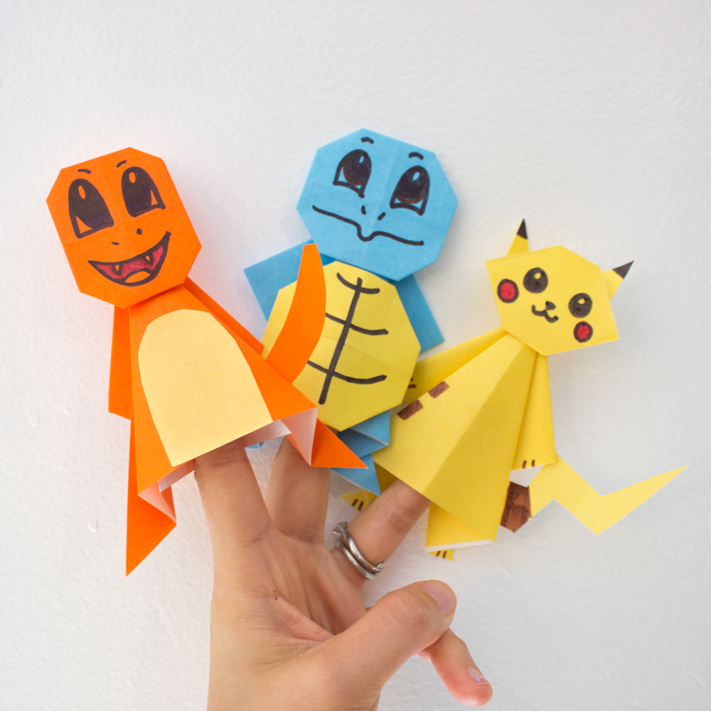 Easy Origami Pokemon Pikachu, Charmander, and Squirtle Pink Stripey