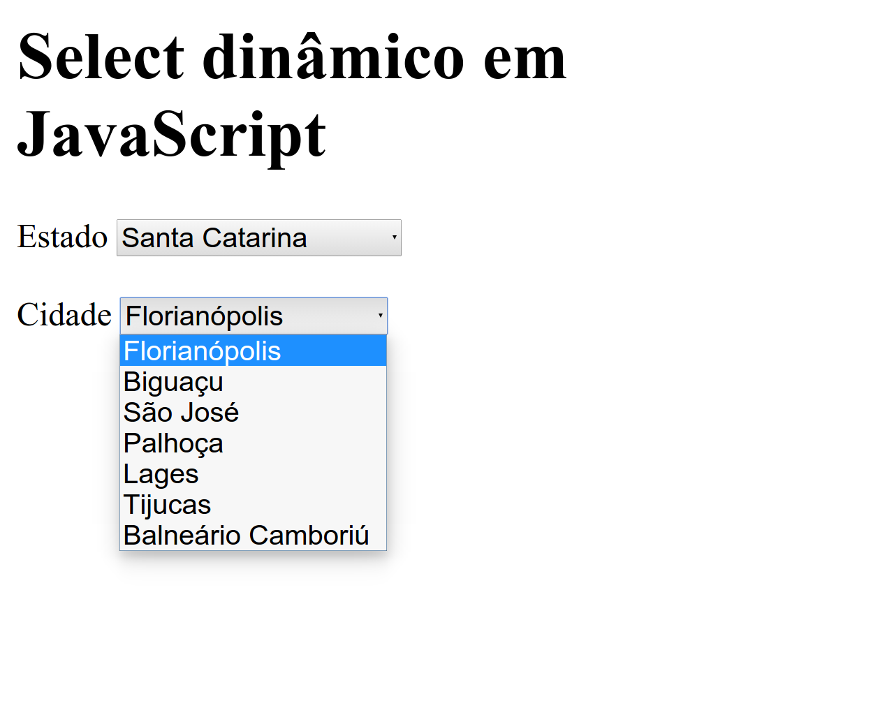 Combobox Dinâmica com JavaScript usando arrays Academy Programming