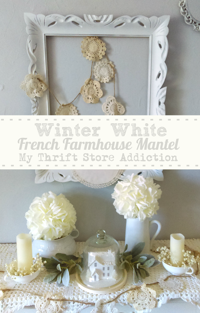 winter white French farmhouse mantel