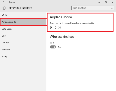 Vliegtuigmodus in Windows 10