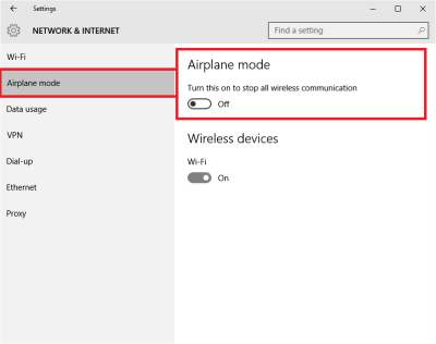 Modo avión en Windows 10